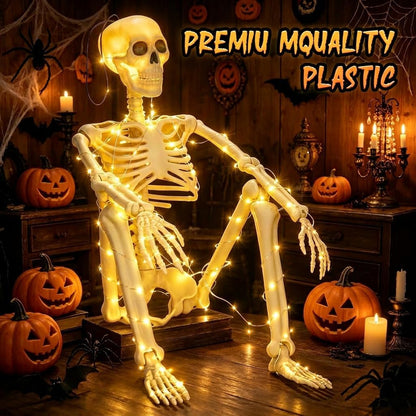 HBSTK 2 Pack 36 Inches 300 LED Light Up Halloween Skeleton Full Body Posable Movable Jonints for Halloween Decoration Décor