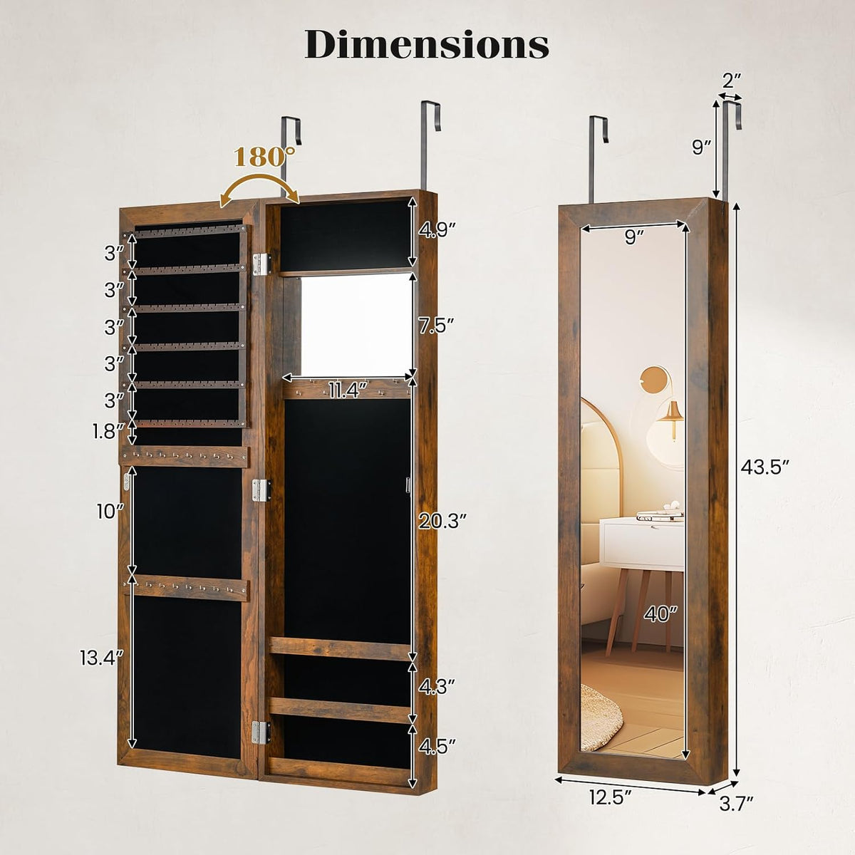 giantex wall or door mounted jewelry cabinet with on a desk or shelf