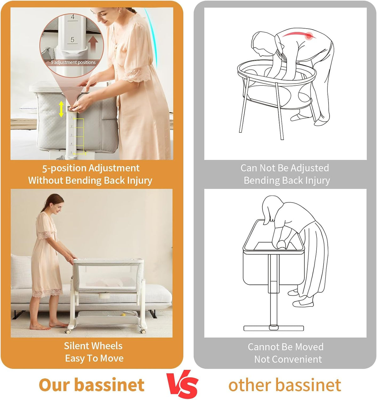 vavasoo electric bassinet for newborns with automatic rocking, front angle view