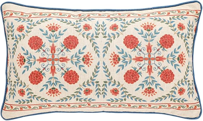 patdrea Designer Throw Pillow Covers, Lumbar Brilliant Vintage Red Tropical by Welcometopatdrea