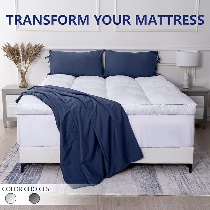 Marine Moon Mattress Topper Queen, Cooling Plush Bed Thick Pillow Top Pad - Image 4