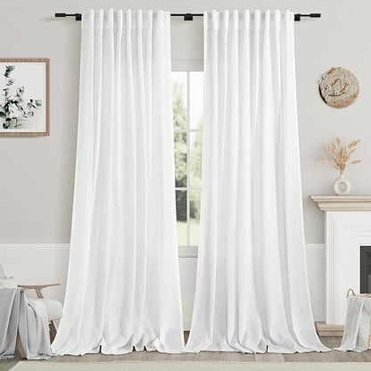 White Linen Curtains 108 Inches Long 2 Panels Back Tab Rod Pocket Modern by Nanspring