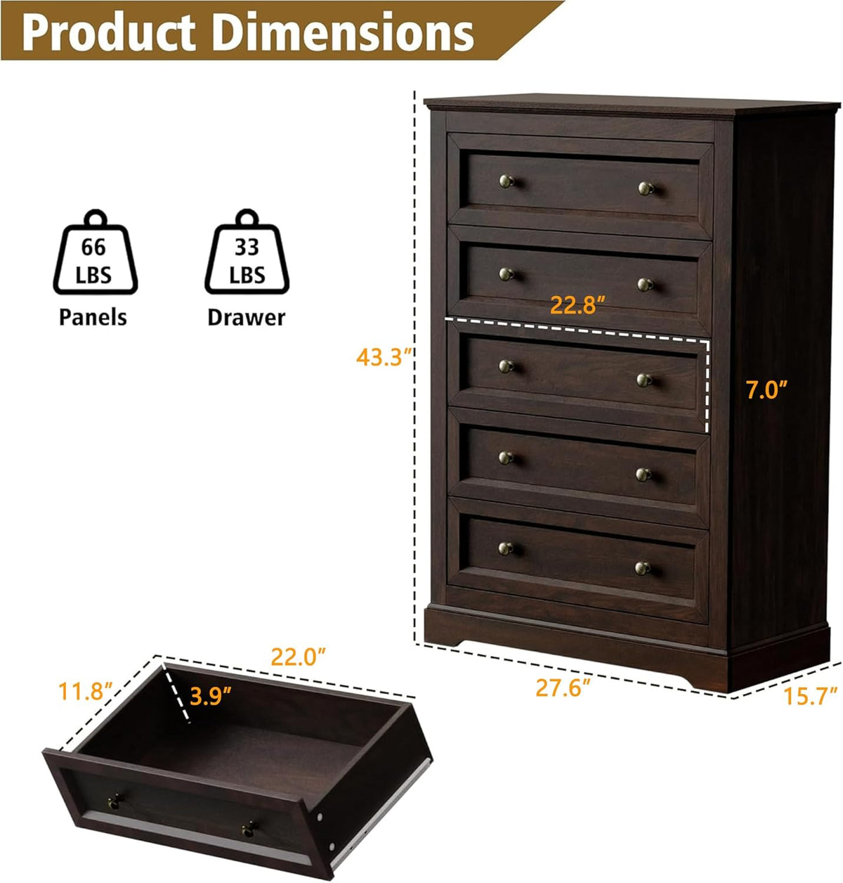 louvixa farmhouse dresser 5 drawer, bedroom chest of shown in use
