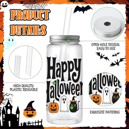 Skylety 30 Pcs Halloween Cups with Lids Straws 13.5 oz Bloody,Pumpkin