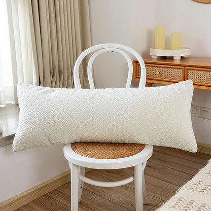 14x36 inch Boucle Lumbar Pillow Cover, Cream Woven Texture Neutral Long Pillow - Image 8