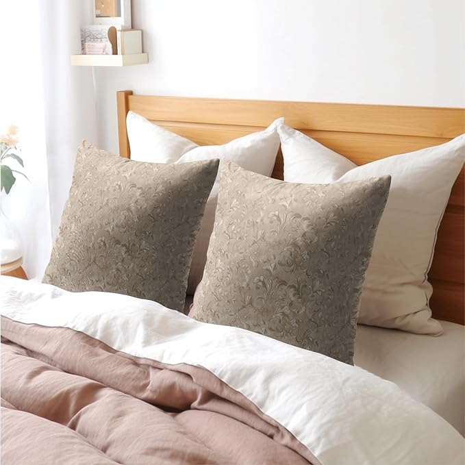 2 PCS Decorative Rustic Floral Throw Pillow Cover 16X16 Inch Pale Brown Block - Image 8