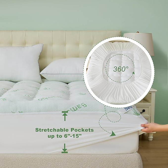 BEDLORE Twin Mattress Topper Viscose Derived from Bamboo, Thick Pillow Top - Image 6