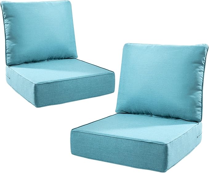 6" Thick Outdoor Cushions 22x24x6, 2-Set Deep Seat Patio Cushions by Pugire