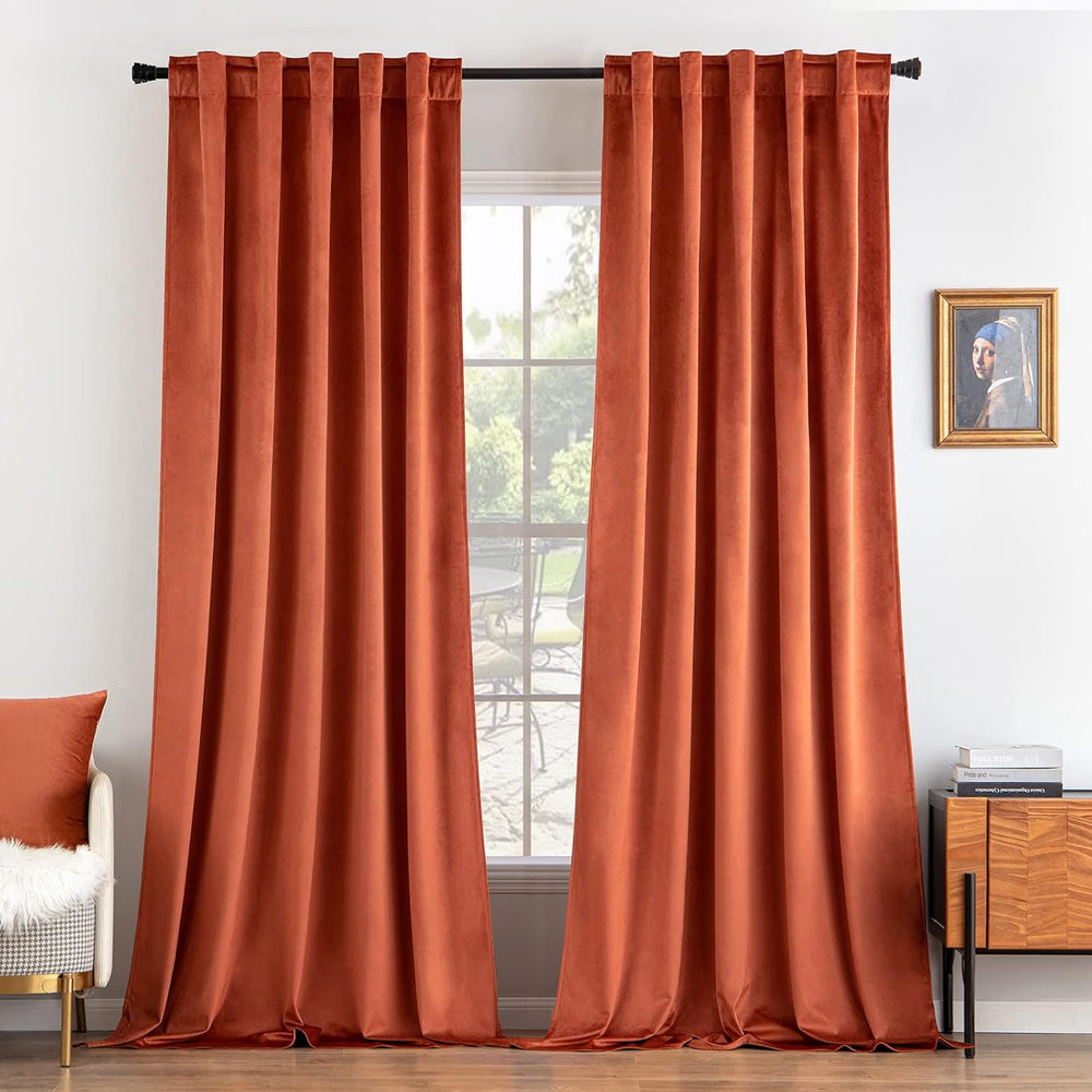 MIULEE Velvet Curtains 52x84 inches 2 Panels Burnt Orange Blackout Curtains