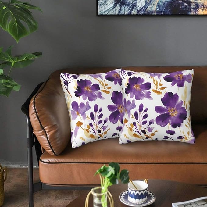 Purple Floral Throw Pillow Covers 18X18 Inch Set of 2, Decorative Violet and by Unknown