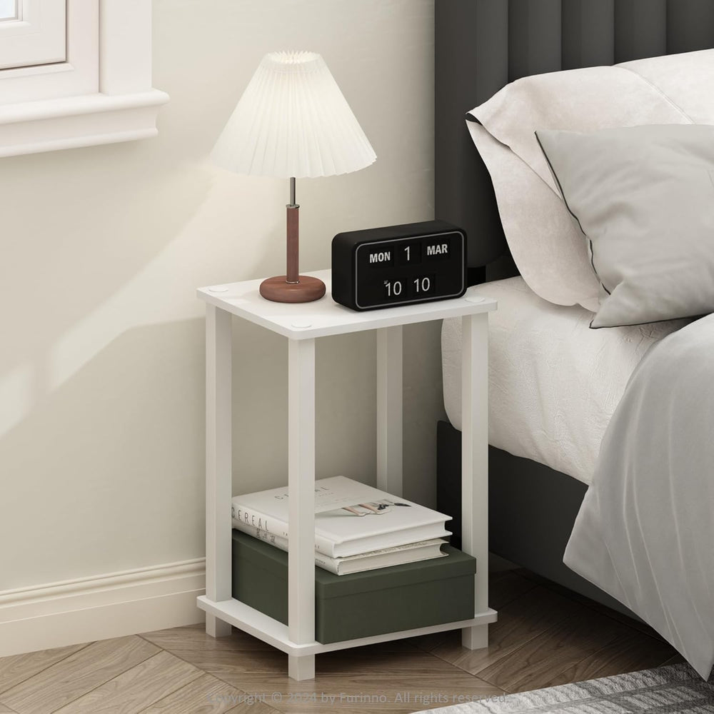 Furinno Simplistic Toolless 2-Tier Compact Night Stand, White