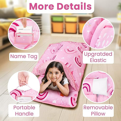 Toddler Nap Mat with Pillow and Minky Blanket, Large 55"x35" Sleeping Bag - Image 5