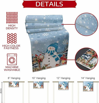 Blue Snowman Christmas Table Runner, 18x72 Inch, Xmas Tree Table Runners Elk - Image 5