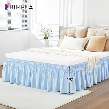 RIMELA Light Blue Bed Skirt Queen Size 15 Inch Drop, Elastic Bed Skirting - Image 3