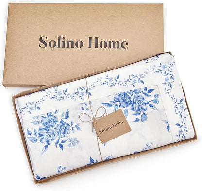 Solino Home Blue Floral Print Table Runner 120 Inches Long - Image 5