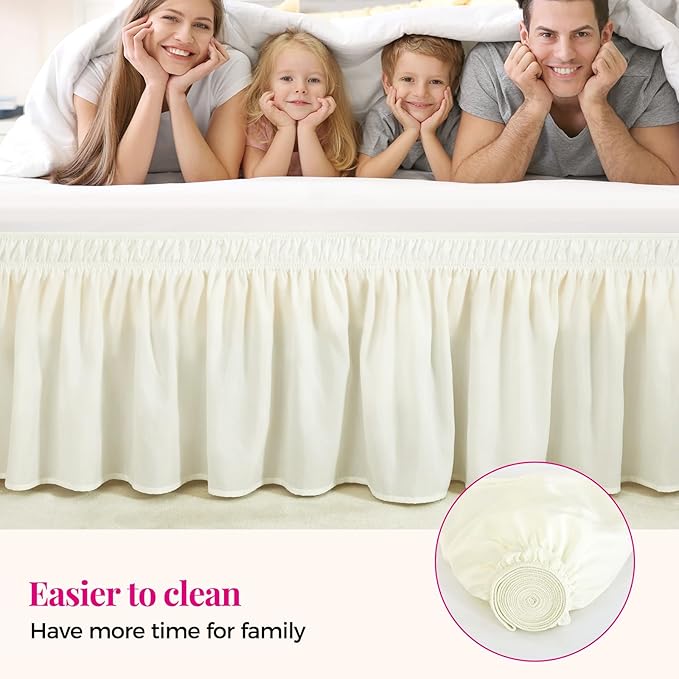 RIMELA Cream Bed Skirt Wrap Around Elastic Dust Ruffles Solid Color Wrinkle and - Image 4