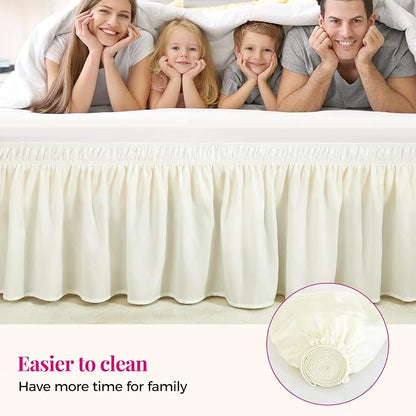 RIMELA Cream Bed Skirt King Size 12 Inch Drop, Wrap Around Elastic Adjustable - Image 4
