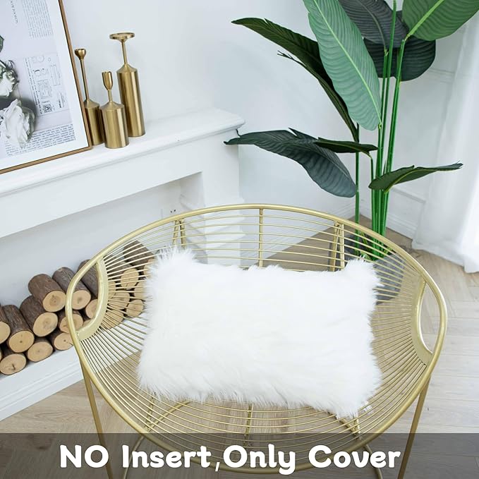 LIGICKY Set of 2 Decorative White Lumbar Faux Fur Throw Pillow Cover Luxury - Image 4