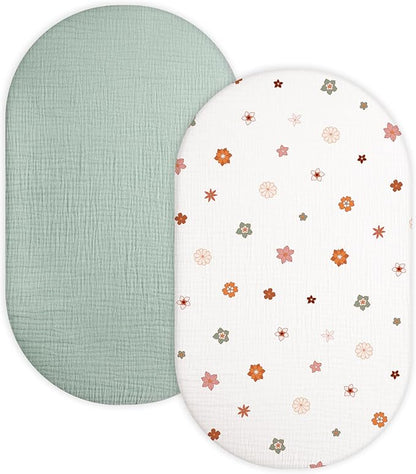Bassinet Sheet for Baby Boy and Girl 2 Pack, Fitted Sheets for Rectangle by Meowcards