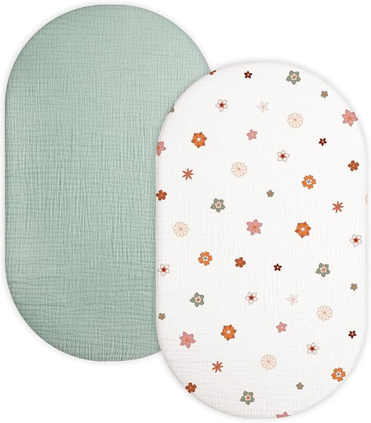 Bassinet Sheet for Baby Boy and Girl 2 Pack, Fitted Sheets for Rectangle by Meowcards