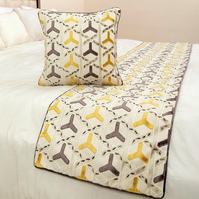 The HomeCentric King/Queen/Twin Grey & Yellow Designer King 90"x18" Bed Runner - Image 4