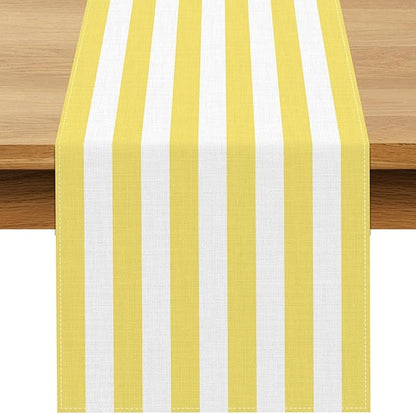 Yellow and White Cabana Striped Table Runner Birthday Party Decoration Baby by Buxiuer