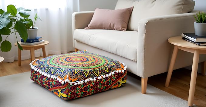 CRAFT KALA Large Hippie Mandala Meditation Floor Ottoman Pillow Cushion Pouf - Image 4