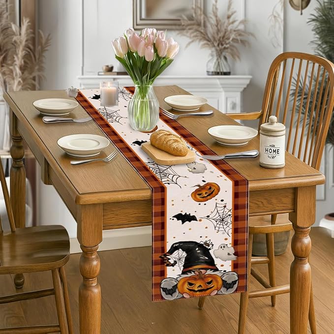 Halloween Table Runner with Pumpkin Ghost Bat, Halloween Party Dining Table - Image 4
