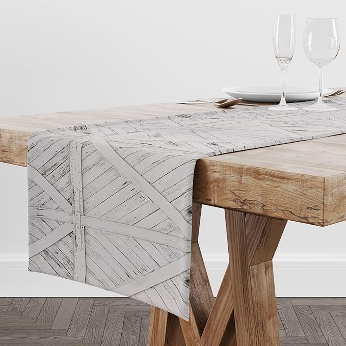 Rustic Wooden Plank Table Runner Retro Wood Texture Farmhouse Barn Door Kitchen - Image 2