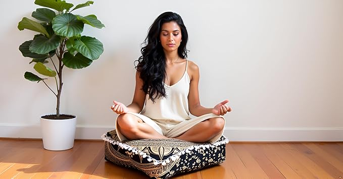 CRAFT KALA 18" Square Large Hippie Mandala Meditation Floor Ottoman Pillow - Image 3