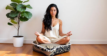CRAFT KALA 18" Square Large Hippie Mandala Meditation Floor Ottoman Pillow - Image 3