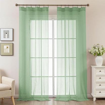 Sage Green Sheer Curtains 108 Inches Extra Long, Privacy Semi Sheer Curtains - Image 2