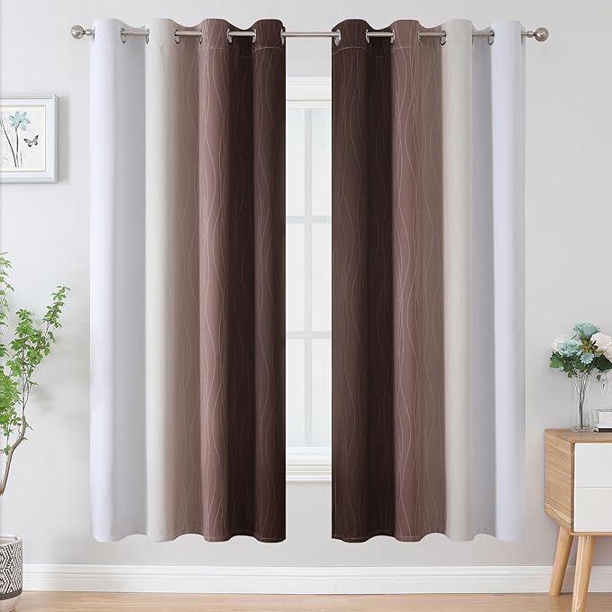 Estelar Textiler Brown and Greyish White Blackout Curtains 72 Inch Length 2 - Image 2