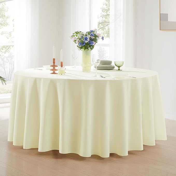 Round Tablecloth 6 Pack 108 Inch Ivory Tablecloths Washable Decorative Linen - Image 3