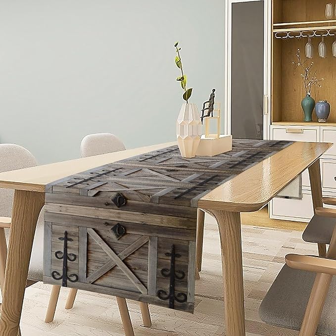 Rustic Barn Door Table Runner Vintage Farmhouse Country Wooden Cabin Western - Image 3