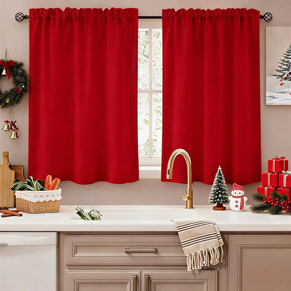 HOMEIDEAS Christmas Non-See-Through Red Privacy Sheer Kitchen Curtains 36 by HOMEIDEAS