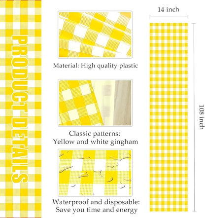 3 Pcs Yellow and White Checkered Table Runner Plastic 14 x 108 Disposable - Image 2