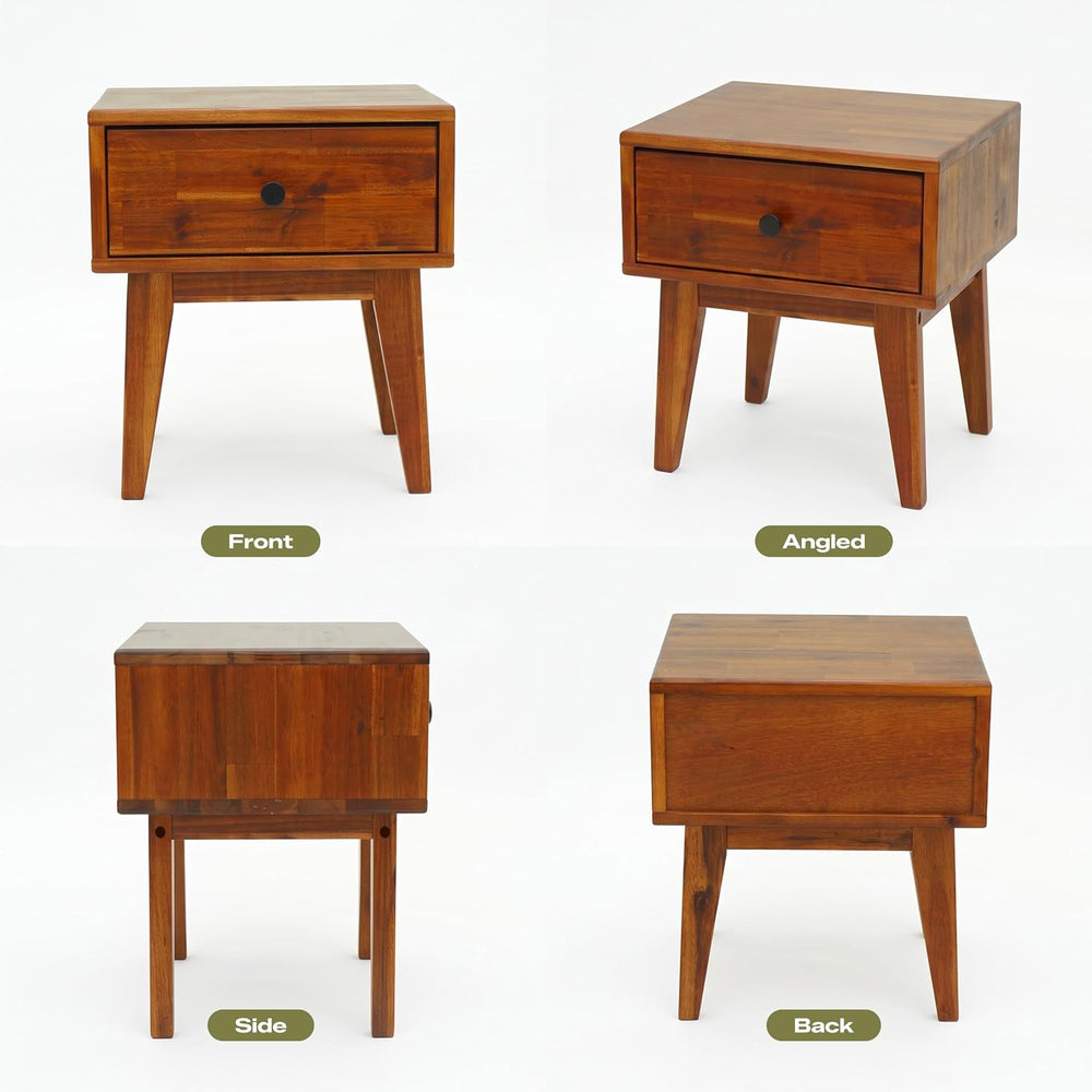 Acacia Sofia Nightstand with Drawer, Bedside Table, Solid Wood Bedside End Ta...