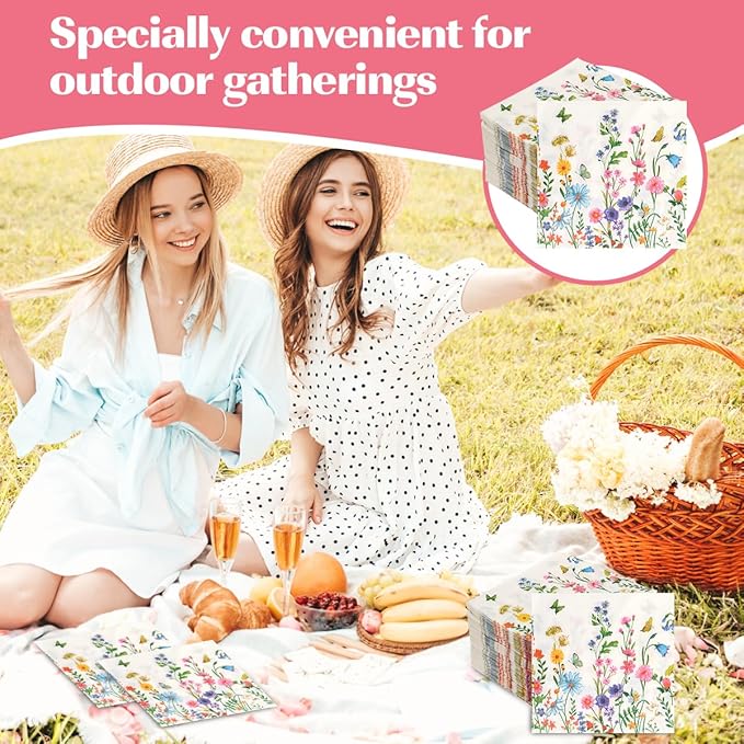 200Pcs Floral Paper Napkin Disposable Bathroom Napkins Guest Spring Flower - Image 7
