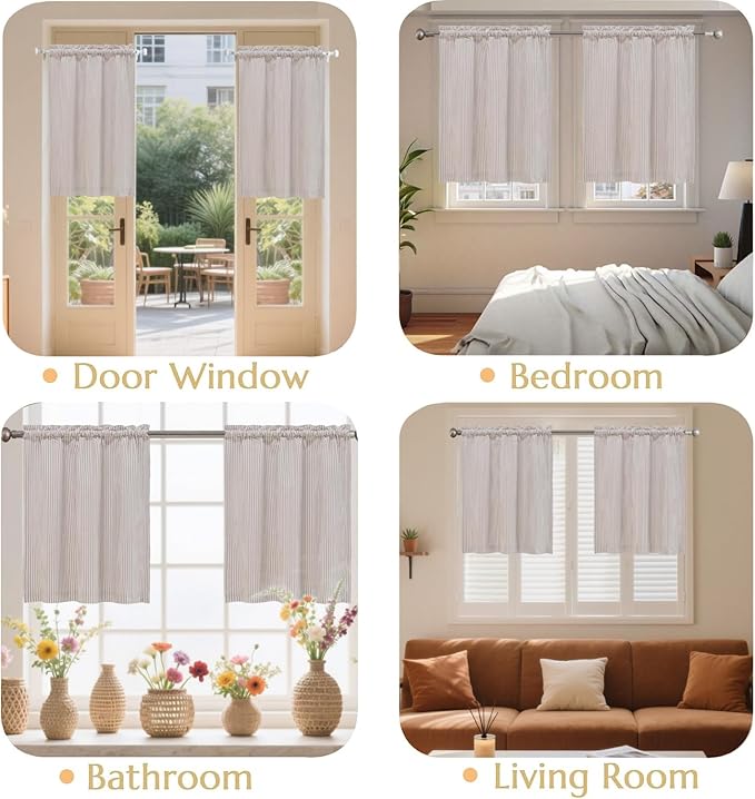 July Joy Cotton Tier Curtains 24 Inches Long Country Kitchen Curtains Rod Pocket - Image 3