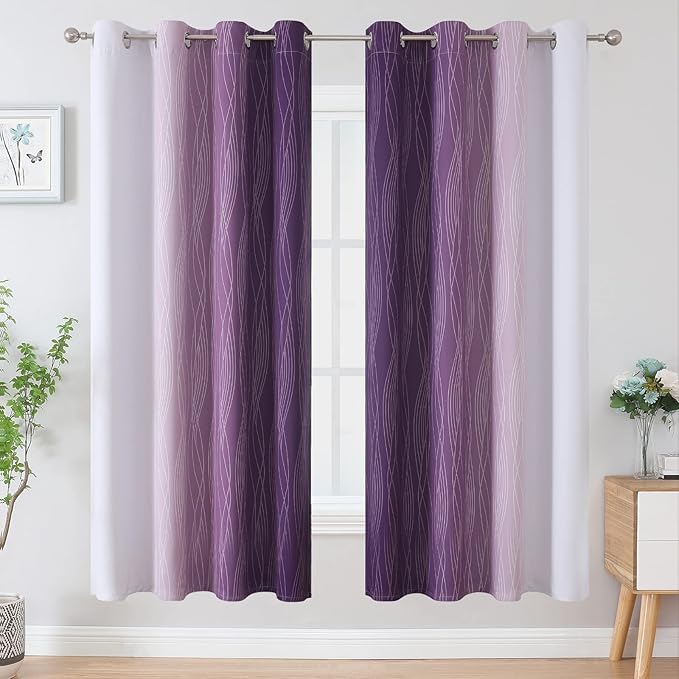 Estelar Textiler Purple and Greyish White Blackout Curtains 72 Inch Length 2 - Image 2