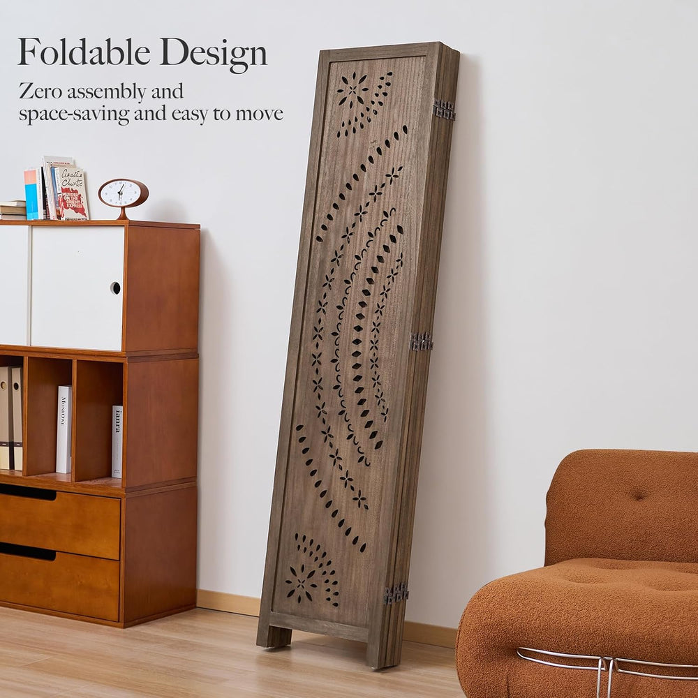66.9Inch Folding Room Divider, 6 Panels Wood Carved Privacy Screens Free Asse...