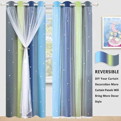 Kinryb Nursery/Kids/Girls Room Star Cut Out Blackout Rainbow Curtain - Image 7
