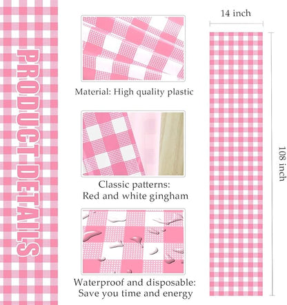 12 Pcs Hot Pink and White Checkered Table Runner Plastic 14 x 108 Disposable - Image 2