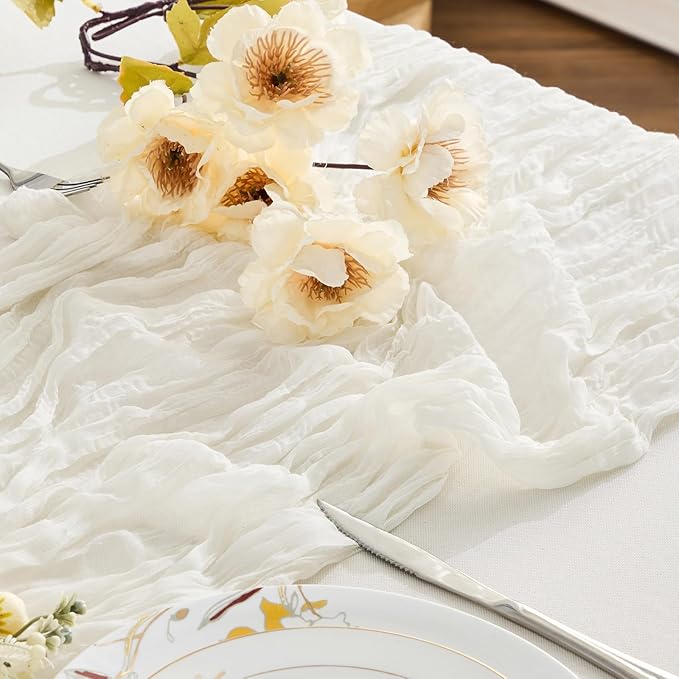 BALCONY & FALCON 2 Pack White Cheesecloth Table Runner 10FT 120 Inch Rustic & by BALCONYFALCON