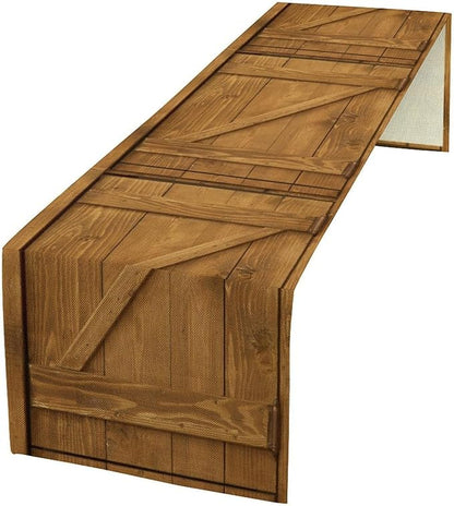 Rustic Barn Door Table Runner Brown Garage Wood Wooden Country Western by ZhiRain