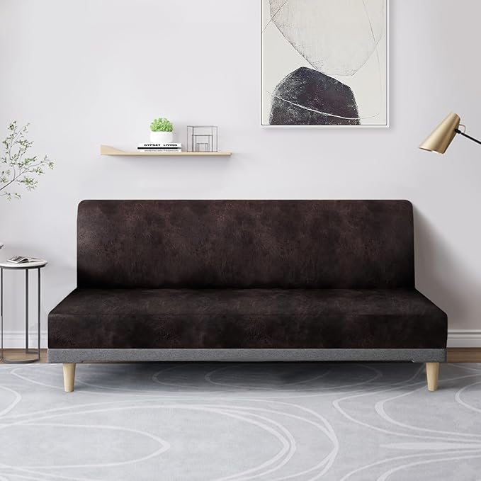 molasofa Leather Like Stretch Futon Slipcover Armless Futon Bed Sofa Cover - Image 3