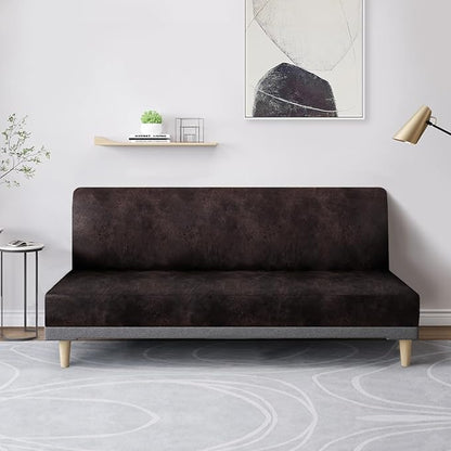 molasofa Leather Like Stretch Futon Slipcover Armless Futon Bed Sofa Cover - Image 3