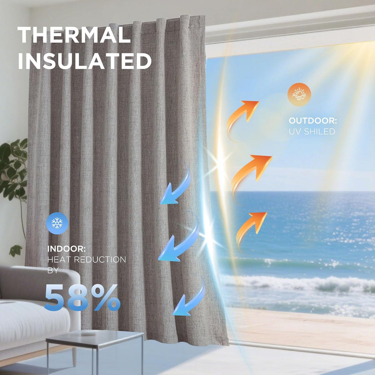 joydeco 100% blackout curtains for bedroom, natural linen, side view