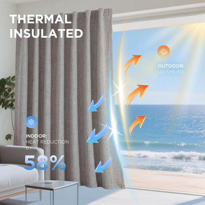 joydeco 100% blackout curtains for bedroom, natural linen, side view